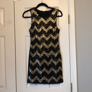 New Years Black and Gold Sequin Cocktail Dress